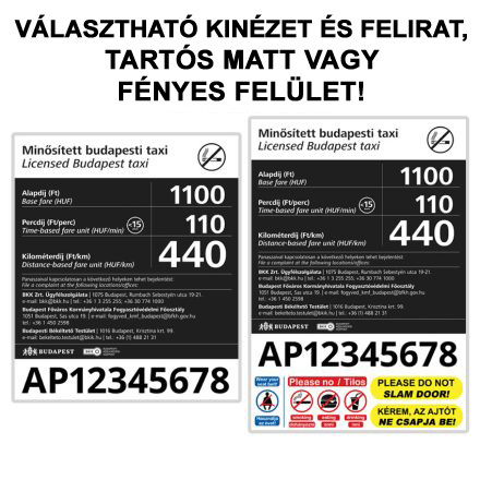 Taxi tarifatábla - tapadókorongos
