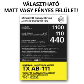 Taxi tarifatábla ENGEDÉLYMATRICÁVAL - tapadókorongos