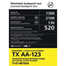 Taxi tarifatábla ENGEDÉLYMATRICÁVAL - tapadókorongos