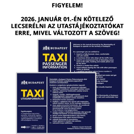 JANUÁR 1-TŐL ELSŐ AJTÓBA Taxi utasinformáció (angol és magyar)